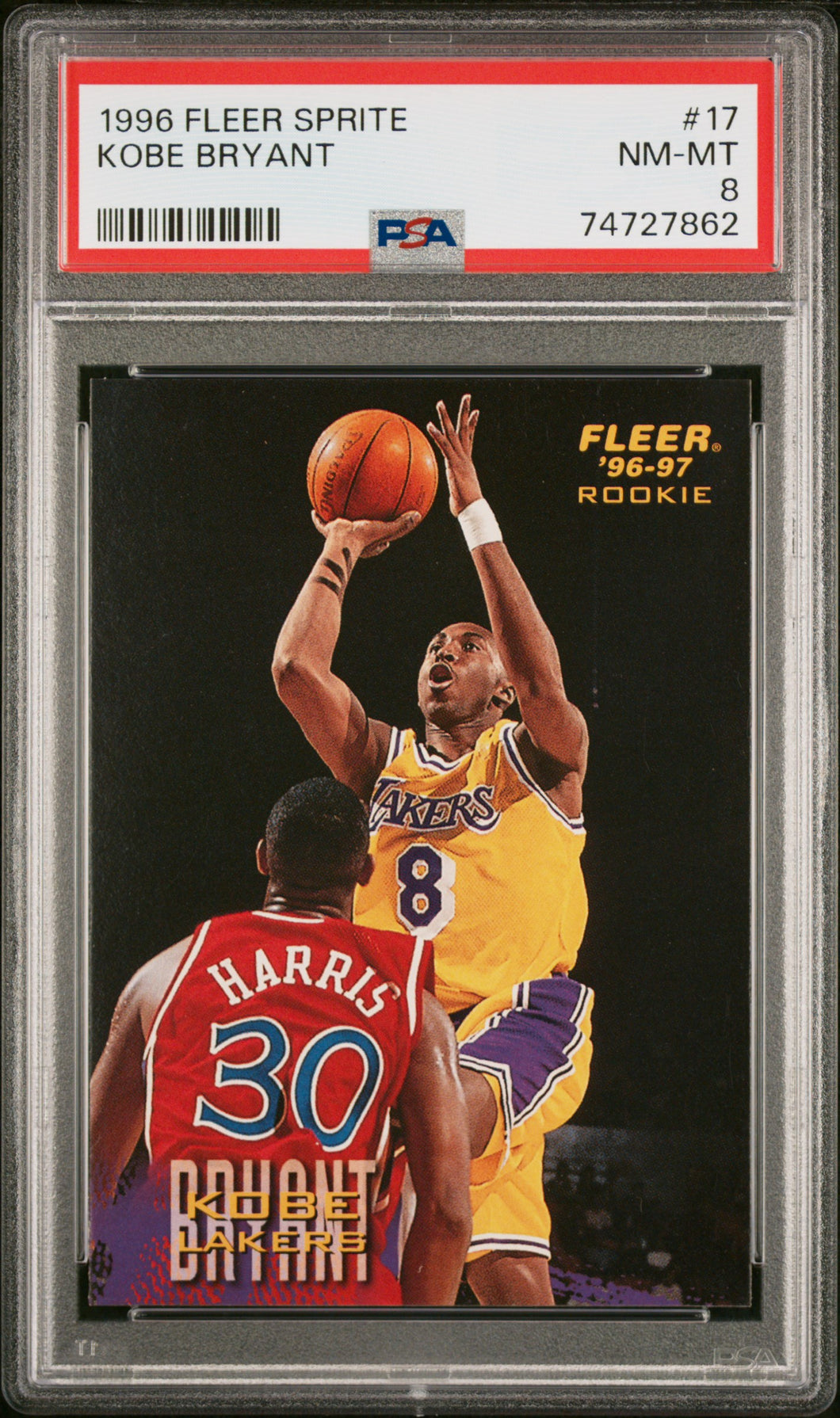 1996-97 Fleer Sprite Kobe Bryant Rookie #17 LA Lakers HOF PSA 8 NM-MT RC
