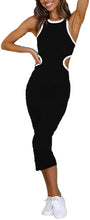Load image into Gallery viewer, NauLon Womens Sexy Cut Out Waist Open Back Bodycon Dress Ankle Length Ribbed Party Club Midi Dress
