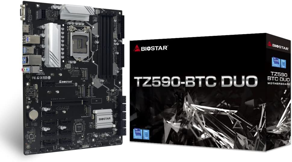 Biostar TZ590-BTC Duo (Intel 10th and 11th Gen) LGA 1200 Intel Z590 9 GPU Support GPU Mining Motherboard.