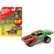 Load image into Gallery viewer, 1970 Dodge Super Bee with Zinger Body Green and Red &quot;Pop Culture&quot; 2022 Release 3 1/64 Diecast Model Car by Johnny Lightning - walk-of-famesports
