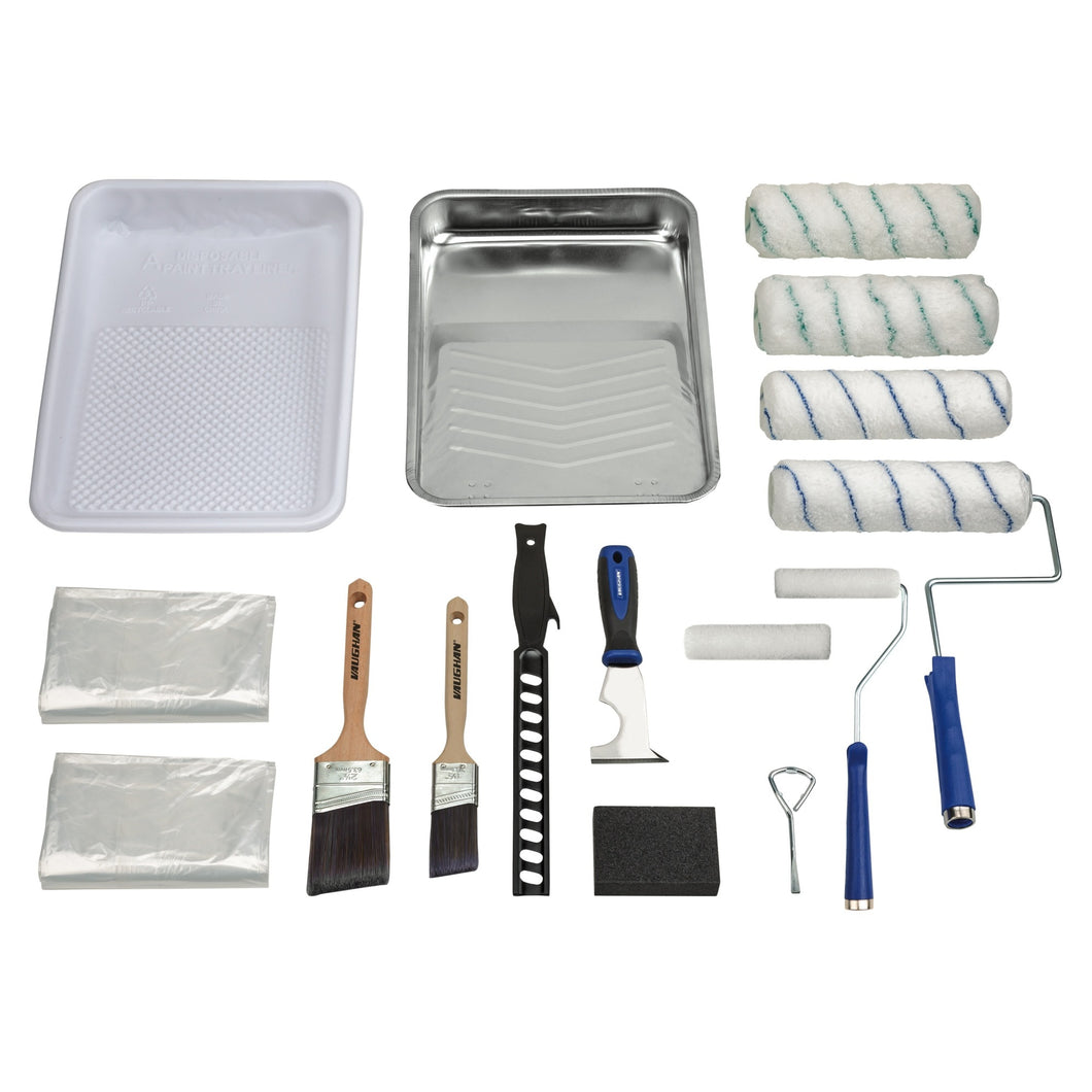 Vaughan Paint Kit - 21 Pieces, Wooden Handle Brushes, Plastic Handle Rollers