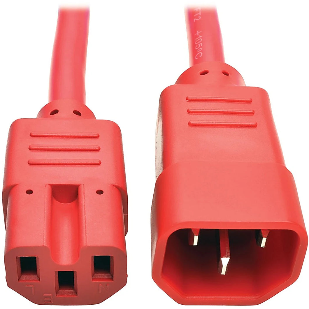 Tripp Lite Heavy Duty Computer Power Cord 15A 14AWG C14 to C15 Red 3'