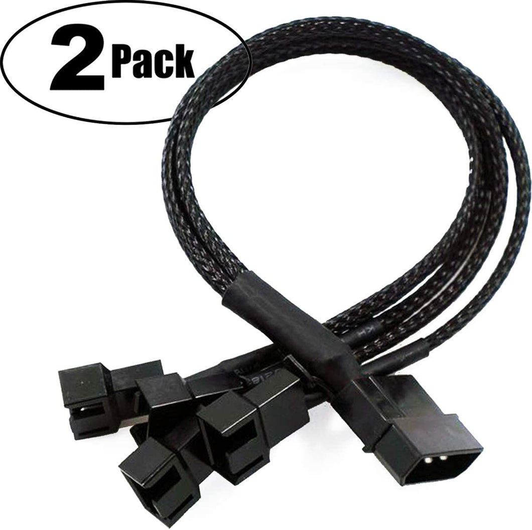 TeamProfitcom 4 Pin Molex to 4 x 3/4-Pin 12V PC Case Fan Adapter Cable Splitter Braided Sleeved (2 Pack)