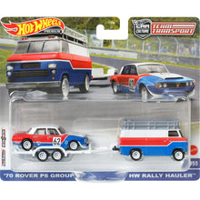 Load image into Gallery viewer, Hot Wheels Team Transport Toy Truck &amp; Race Car, &#39;70 Rover P6 Group 2 &amp; HW Rally Hauler Collectible Set - walk-of-famesports
