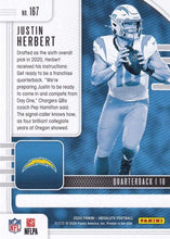 Load image into Gallery viewer, Justin Herbert 2020 Panini Absolute #167 Rookie Card Los Angeles Chargers

