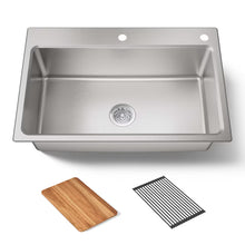 将图片加载到图库查看器，KOHLER Prologue Drop-in or undermount 33-in x 22-in Stainless steel Single bowl 18 -Gauge Workstation Kitchen Sink with Drainboard
