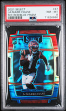 Load image into Gallery viewer, 2021 Select Ja&#39;Marr Chase RC #47 Concourse Level Red &amp; Blue Die Cut Rookie PSA 8 NM-MT - walk-of-famesports
