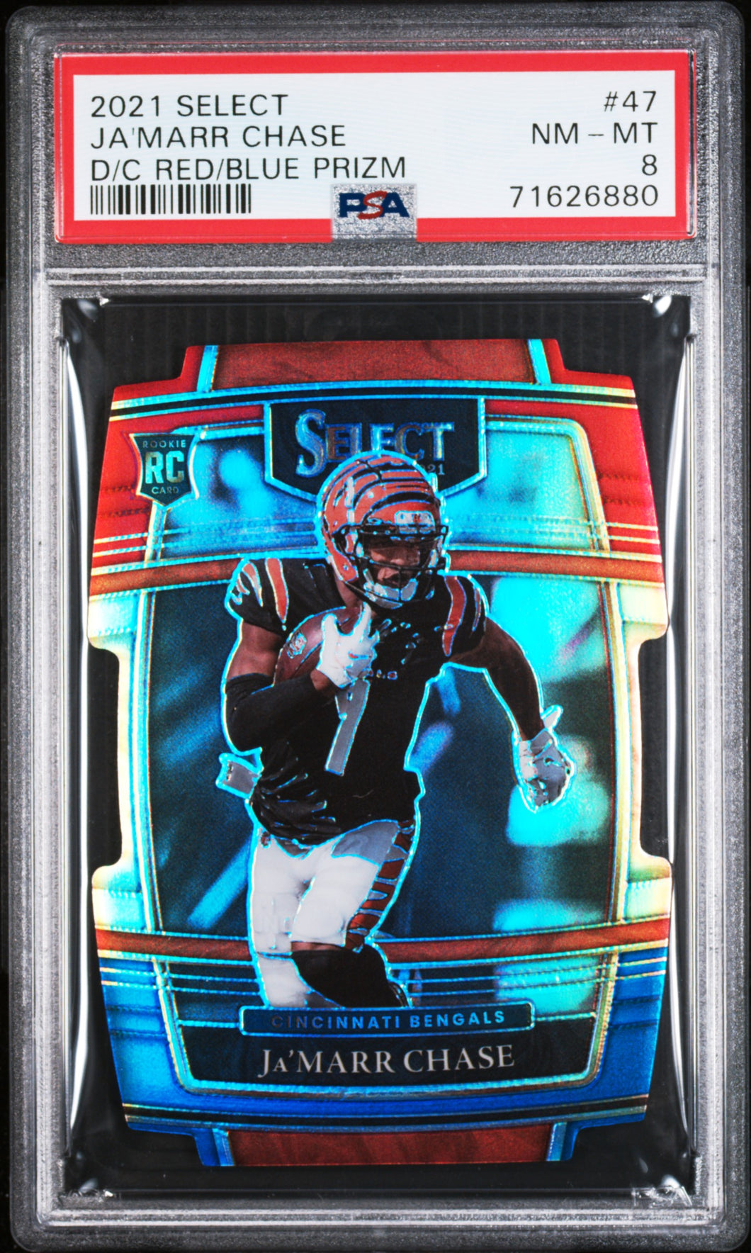 2021 Select Ja'Marr Chase RC #47 Concourse Level Red & Blue Die Cut Rookie PSA 8 NM-MT - walk-of-famesports