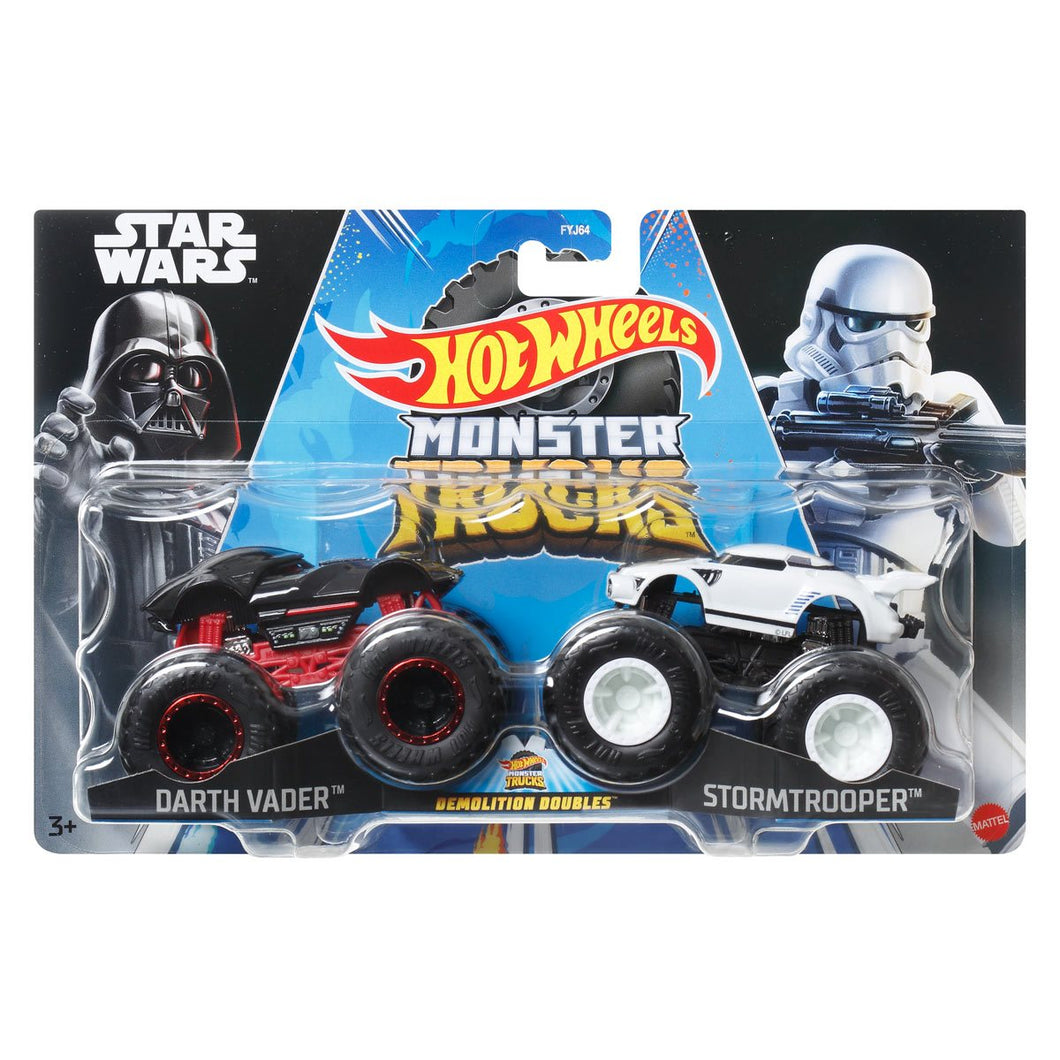 Hot Wheels Monster Trucks Star Wars Darth Vader Vs. Stormtrooper 1:64 Scale Demolition Doubles 2-Pack