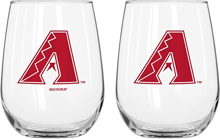 MLB Teams Curved Wine Glass 16 Oz. 2 Pack- Assorted Team & Style Choose your