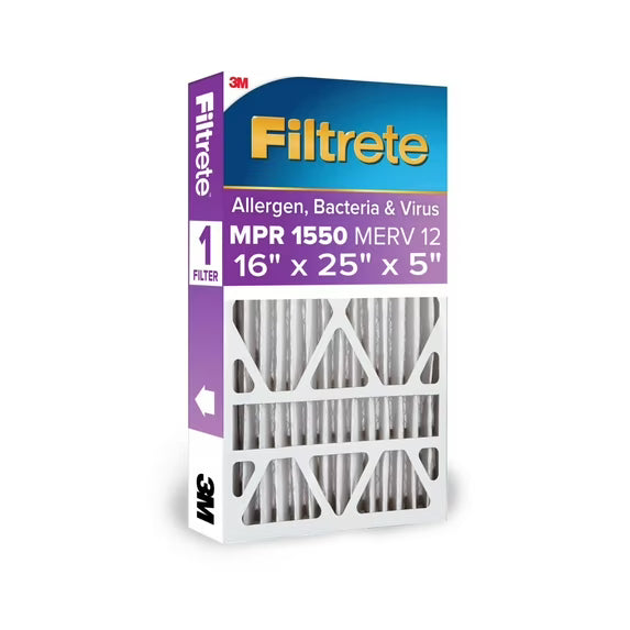 Filtrete 16x25x5 HVAC Furnace Air Filter, MPR 1550 MERV 12, Ultra Allergen Reduction