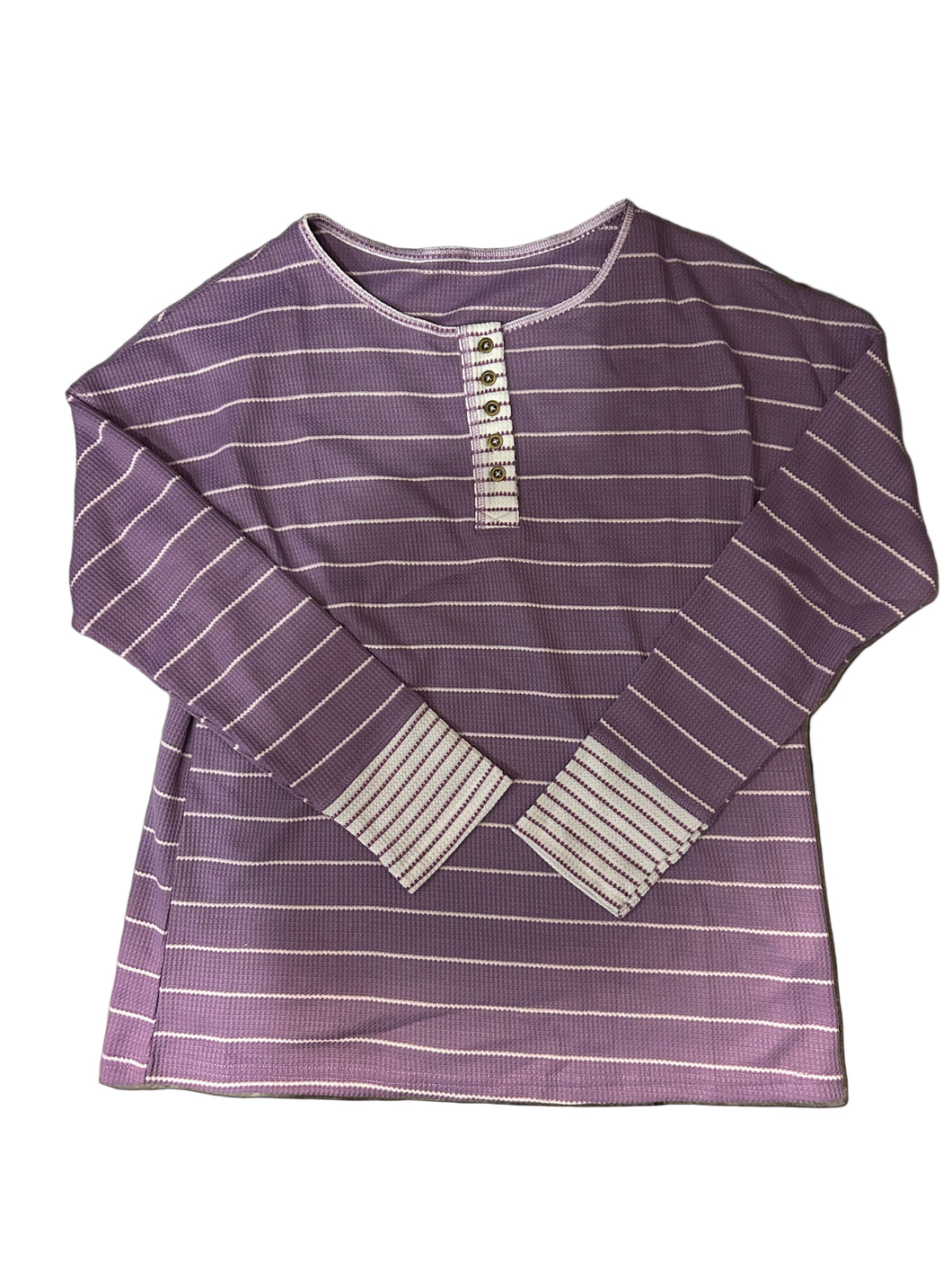 Evaless Long Sleeve Striped Button Up Henley Blouse