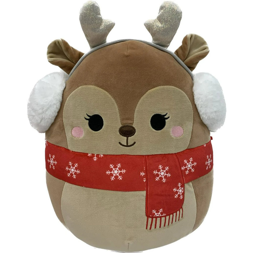 Squishmallows Darla the Reindeer Wearing Red Scarf & Ear Muffs 12