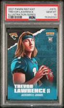 Load image into Gallery viewer, 2021 Panini Instant Illustration Series Trevor Lawrence Rookie 1/13595 #IS-TL Jaguars RC PSA 10 GEM Mint
