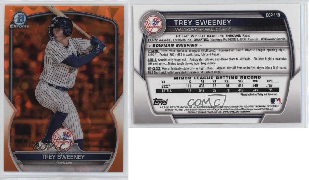 2023 Bowman Sapphire Trey Sweeney #BCP-119 Orange Sapphire Refractor /50 Yankees