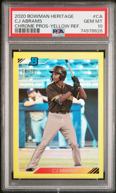 2020 Bowman Heritage Chrome Prospects Yellow Refractor CJ Abrams 64/75 #92CP-CA