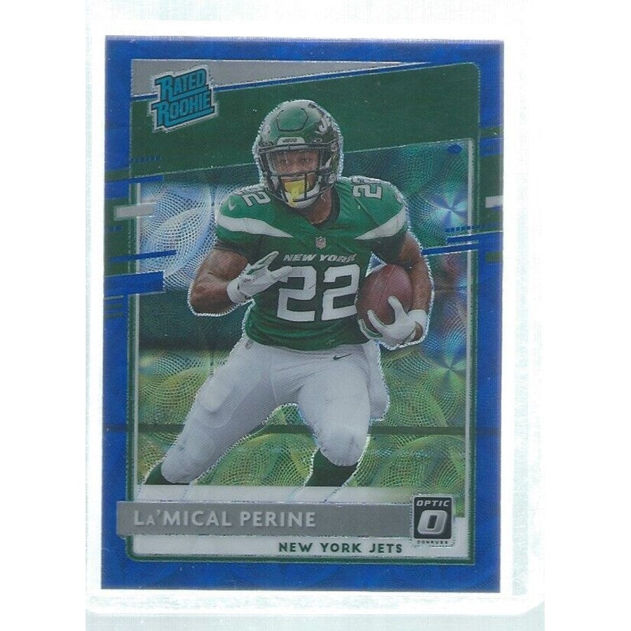 2020 Donruss Optic Denzel Mims RC #173 Blue Scope Prizm Rated Rookie Jets