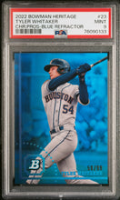 Load image into Gallery viewer, 2022 Bowman Heritage Blue Refractor 59/99 Tyler Whitaker #23 PSA 9 Mint POP 1
