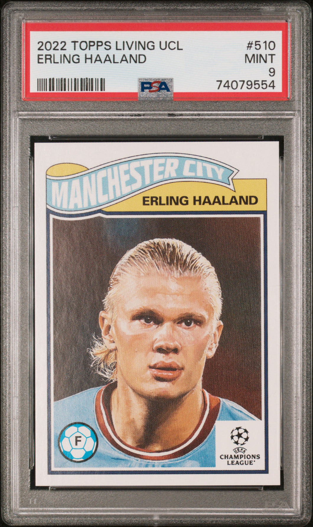 Erling Haaland 2023 Topps Living UCL UEFA Champions League PSA 9 Mint Manchester City