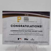 Load image into Gallery viewer, 2022 Topps Update Commemorative Batting Helmet 198/299 Oneil Cruz #BH-OC Pittsburgh Pirates
