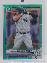 Load image into Gallery viewer, 2021 JASSON DOMINGUEZ RC 59/125 BOWMAN CHROME Aqua REFRACTOR #BCP-213 YANKEES
