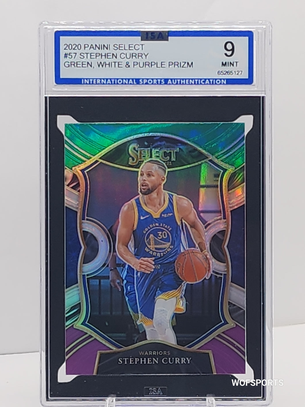 2020 Panini Select #57 Stephen Curry Green/White/Purple Prizm ISA 9 Mint Low Pop