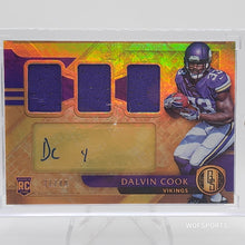 Load image into Gallery viewer, 2017 Panini Gold Standard Triple Relic RC Auto 31/49 Dalvin Cook #287 Minnesota Vikings
