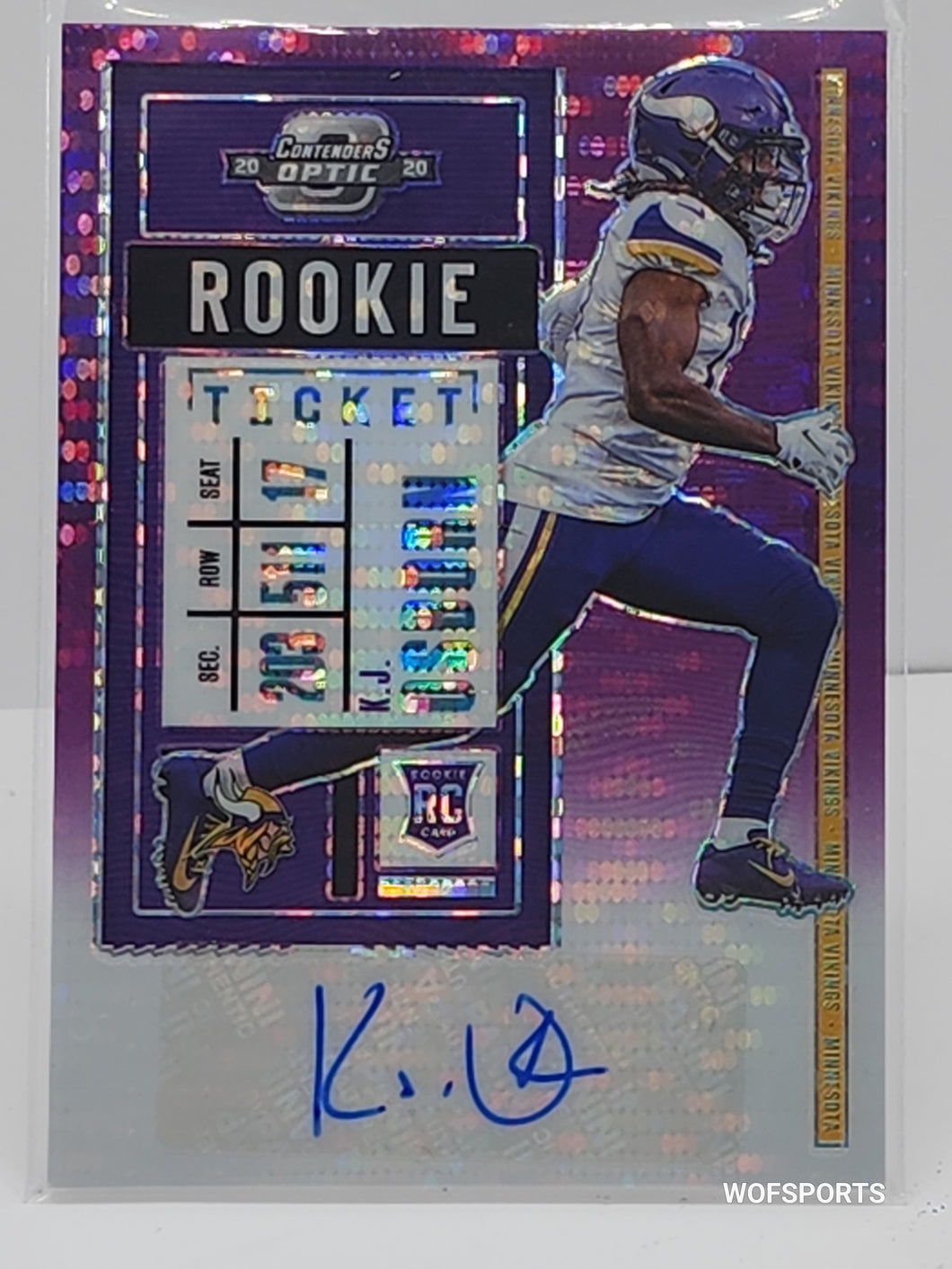 تذكرة بصرية لـ Panini Contenders 2020 باللون الأرجواني Pulsar 8/21 KJ Osborn #192 Rookie Auto RC