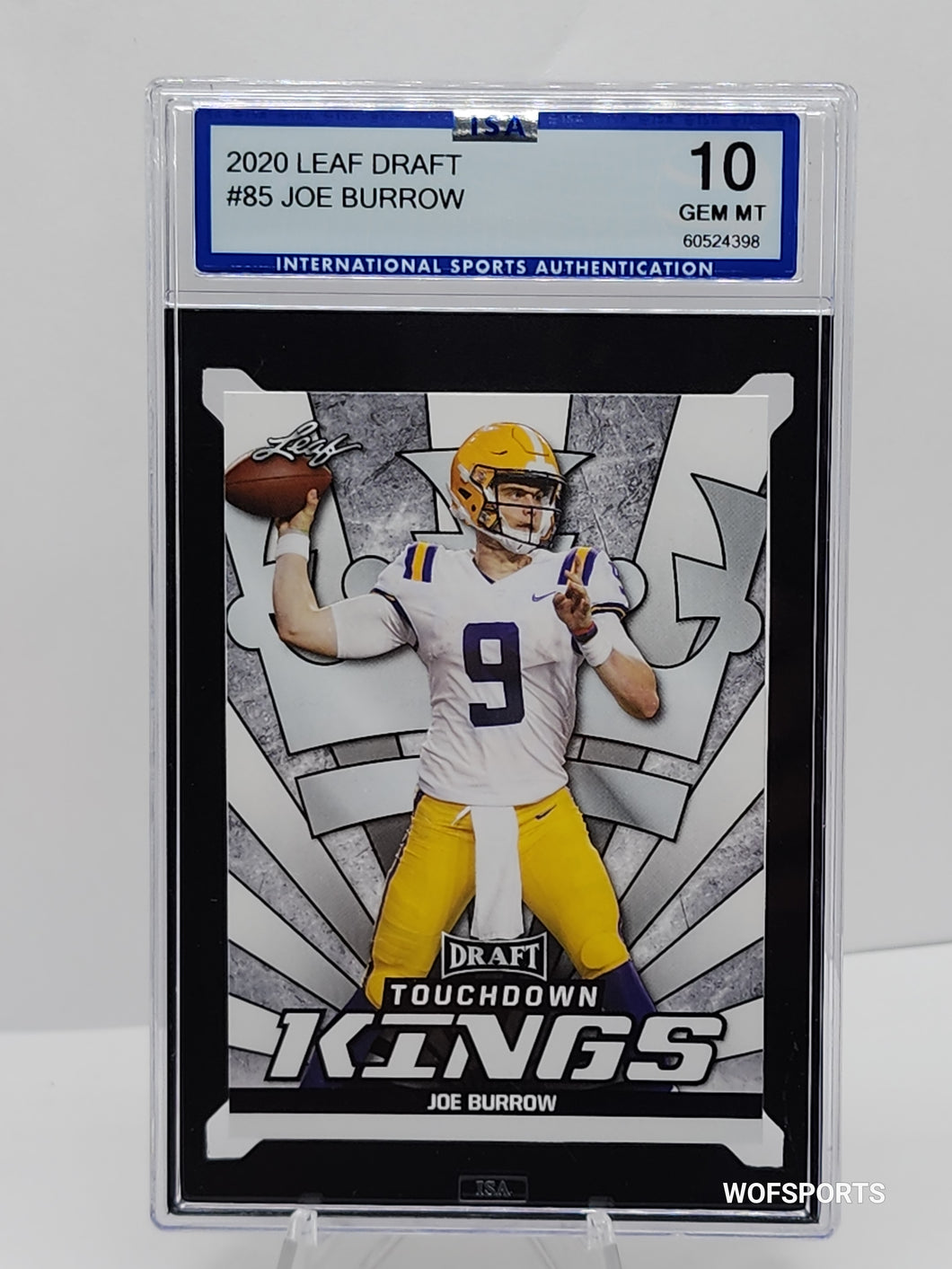 بطاقة كرة القدم RC Rookie RC رقم 85 من Leaf Draft JOE BURROW لعام 2020 ISA 10 Gem Mint