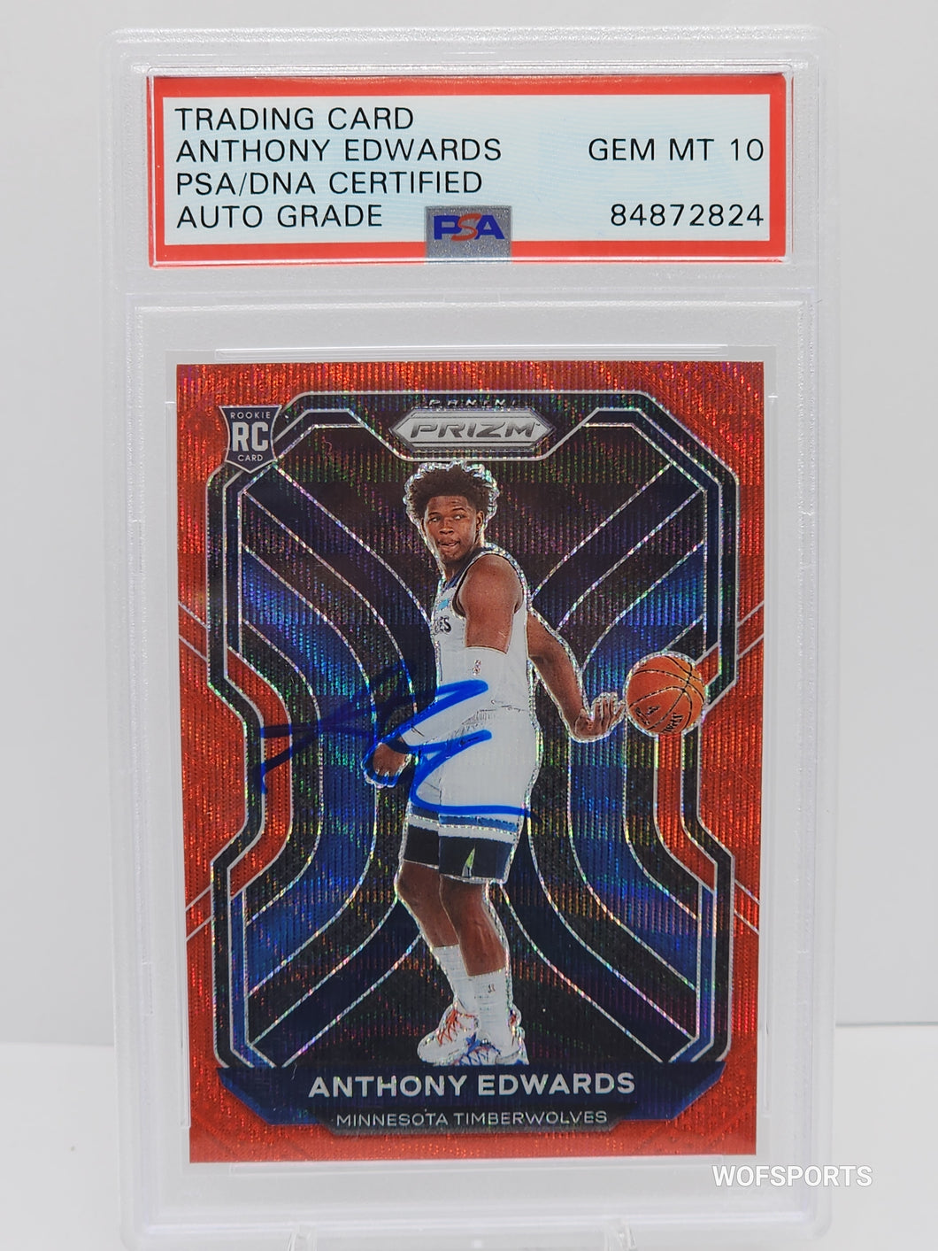 2021-22 Panini Prizm #258 Anthony Edwards RED Wave Autographs Rookie PSA 10 Gem Mint