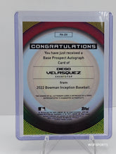 Load image into Gallery viewer, 2022 Bowman Inception Prospect Auto 210/250 Diego Velasquez #PA-DV San Francisco Giants
