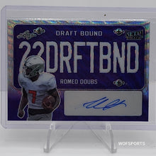 Load image into Gallery viewer, 2022 Leaf Metal Romeo Doubs Purple Shimmer Draft Bound Auto 7/20 Rookie Card
