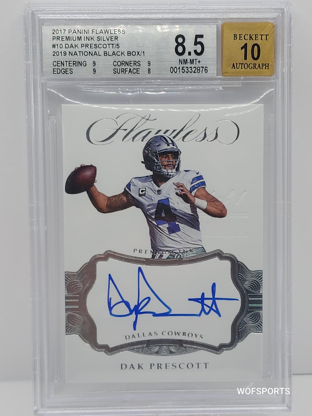 2017 Panini Flawless Premium Ink Silver Auto #10 Dak Prescott 1/1 2019 National Black Box /1 Dallas Cowboys