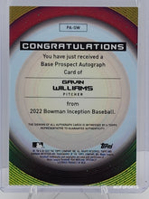 Load image into Gallery viewer, 2022 Bowman Inception Auto 73/399 Gavin Williams #PA-GW Cleveland Indians
