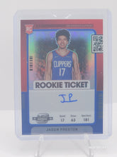 Load image into Gallery viewer, 2021-22 Panini Contenders #135 Jason Preston Rookie Ticket Auto Blue Prizm 36/49
