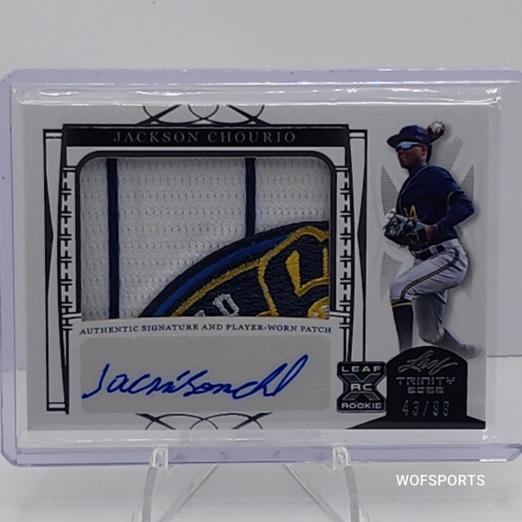 2022 Leaf Trinity Memorabilia Auto Relic 43/99 Jackson Chourio #PA-JC1 Milwaukee Brewers