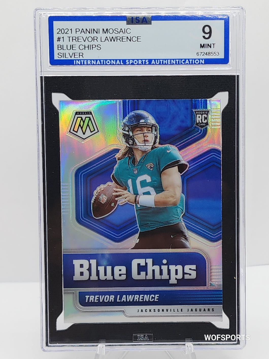 2021 Panini Mosaic Blue Chip Silver Trevor Lawrence Rookie #1 Jacksonville Jaguars RC ISA 9 Mint