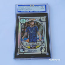 Load image into Gallery viewer, 2021 Topps Chrome Merlin UEFA Prophecy Fulfilled Lionel Messi #PF-7 ISA 9 Mint
