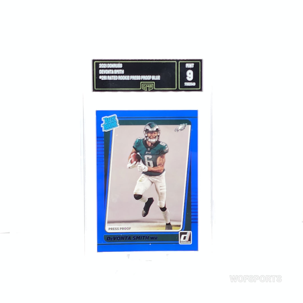 2021 Donruss Press Proof Blue Devonta Smith #261 Philadelphia Eagles RC GMA 9 Mint