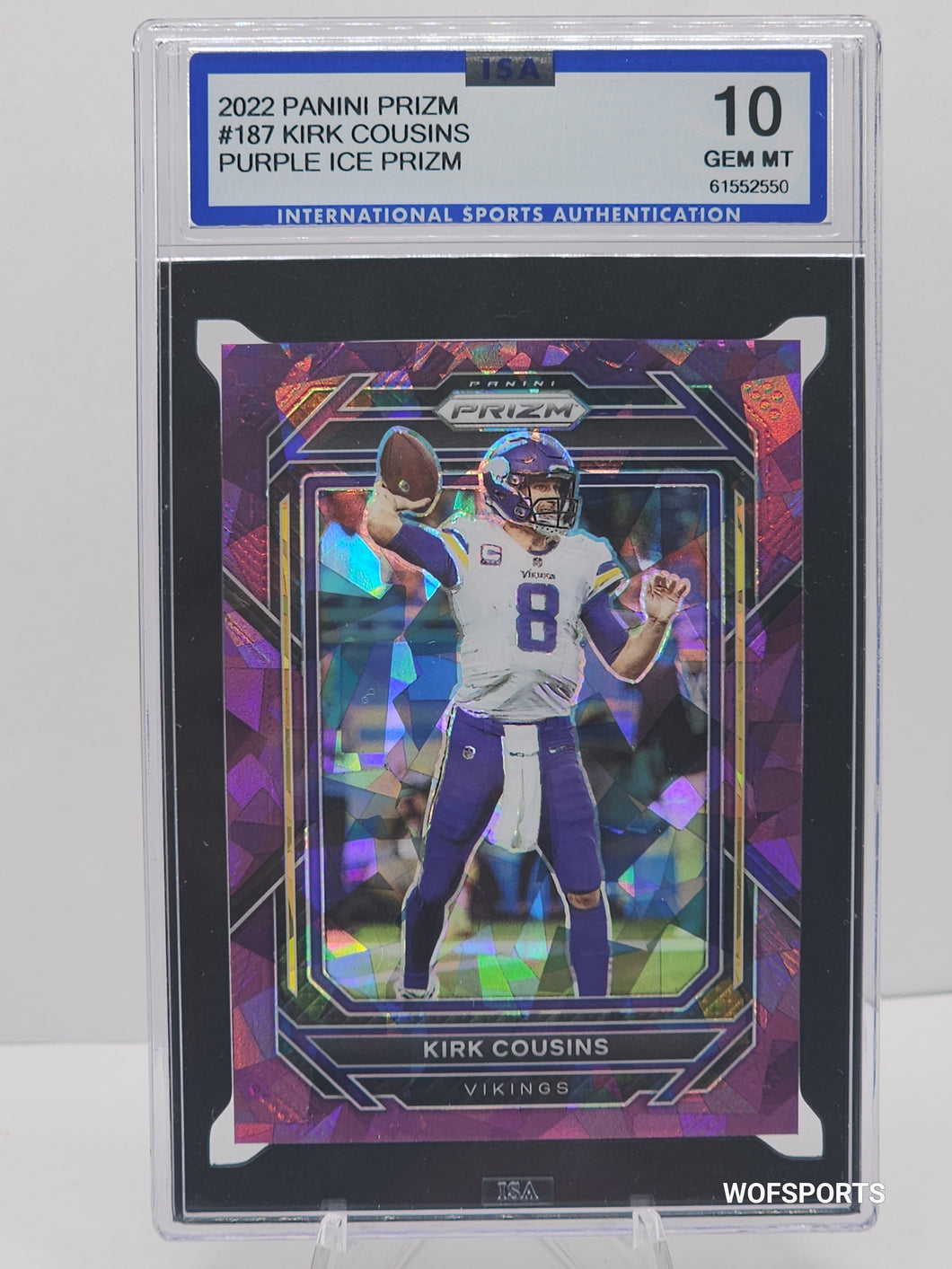 2022 Panini Purple Ice Prizm #187 Kirk Cousins 125/225 Minnesota Vikings ISA 10 Gem Mint