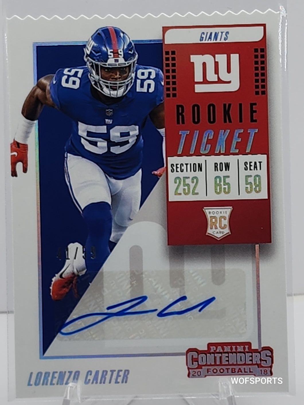 2018 Panini Contenders Signature Rookie Ticket #266 Lorenzo Carter Auto 41/59