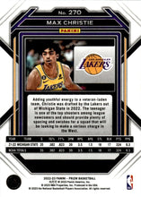 Load image into Gallery viewer, 2022-23 Panini Prizm Max Christie Rookie Base #270 Los Angeles Lakers - walk-of-famesports
