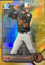 Load image into Gallery viewer, 2022 Bowman Chrome Prospects Maikol Hernandez Gold Mojo Refractors - 11/50 #BCP-155 Baltimore Orioles
