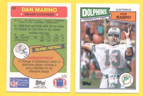 1987 Topps All Pro Dan Marino #51 Miami Dolphins