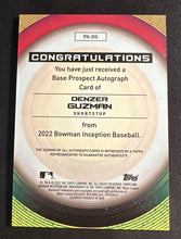 Load image into Gallery viewer, 2022 Bowman Inception Prospect Gold Auto 38/50 Denzer Guzman #PA-DG Los Angeles Angels
