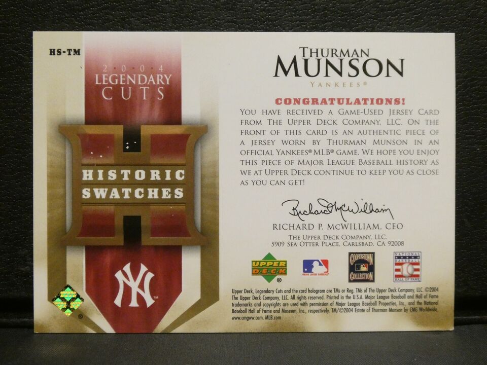 2004 Upper Deck Legendary Cuts Game Used Jersey Thurman Munson #HSTM New York Yankees