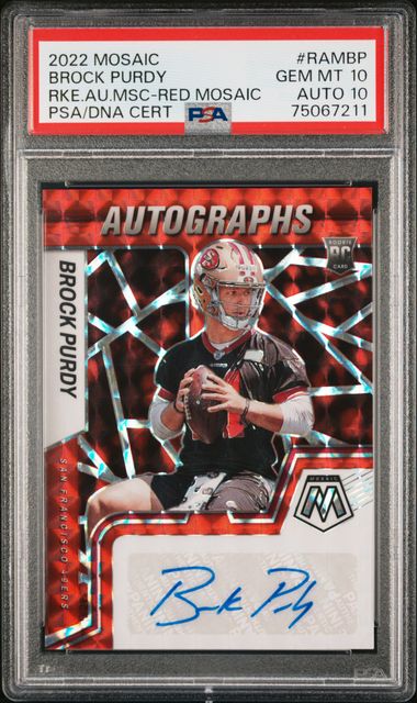 2022 Panini Mosaic Brock Purdy Rookie Autograph Red Mosaic #RAM-BP San Francisco 49ers PSA GEM Mint 10