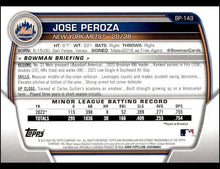 Load image into Gallery viewer, 2023 Bowman 1st Prospects Green Parallel /99 Jose Peroza #BP-149 New York Mets
