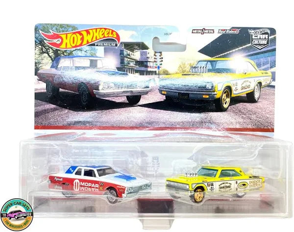 Hot Wheels Premium Car Culture 2 Pack '63 PLAYMOUNTH Belvedere 426 Wedge / '65 Dodge Coronet - walk-of-famesports