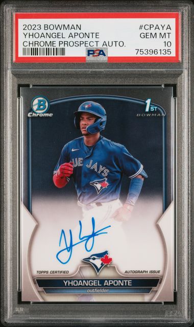 2023 Bowman Chrome Prospect Autographs #CPA-YA Yhoangel Aponte 1st Auto PSA GEM Mint 10